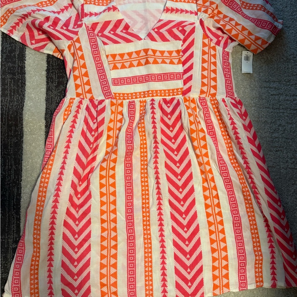 Old Navy Red and Orange Puff Sleeve Sundress